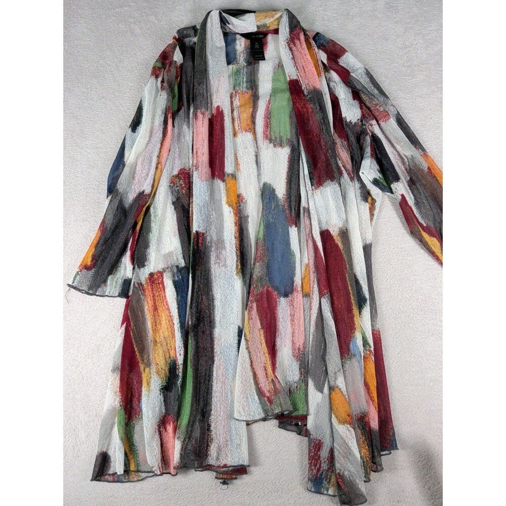 Ali Miles Sheer Open front Cardigan Womens 2X Mesh artsy Flowy Duster